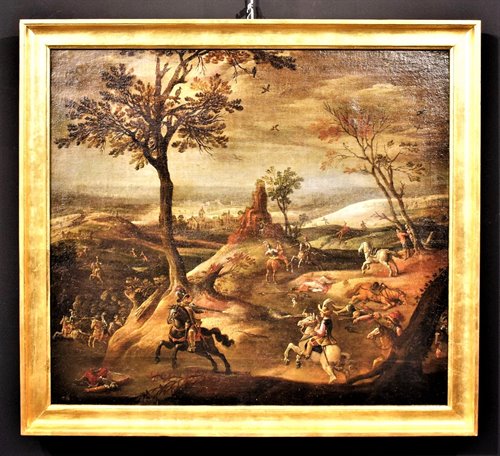 "Assault on the village with clash between knights"
